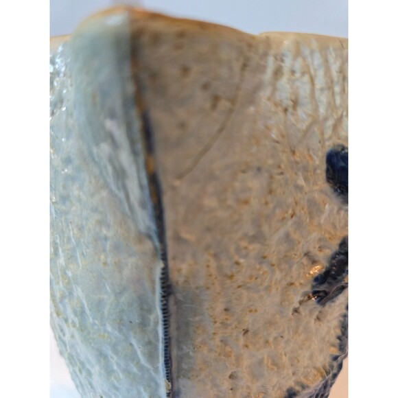 Antique Utica Pottery Stoneware Pitcher Blue Raised Rose Pattern 1800s - As Is - Picture 5 of 11